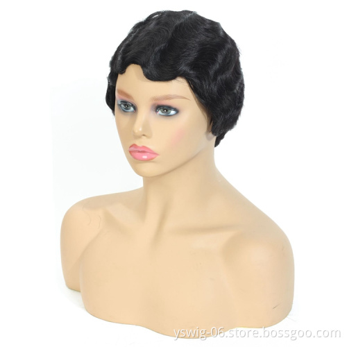 Wholesale Drop Shipping Short Finger Wave Wig Brown Blonde Pixie Cut Ocean Wave Human Hair Wigs For Black Women